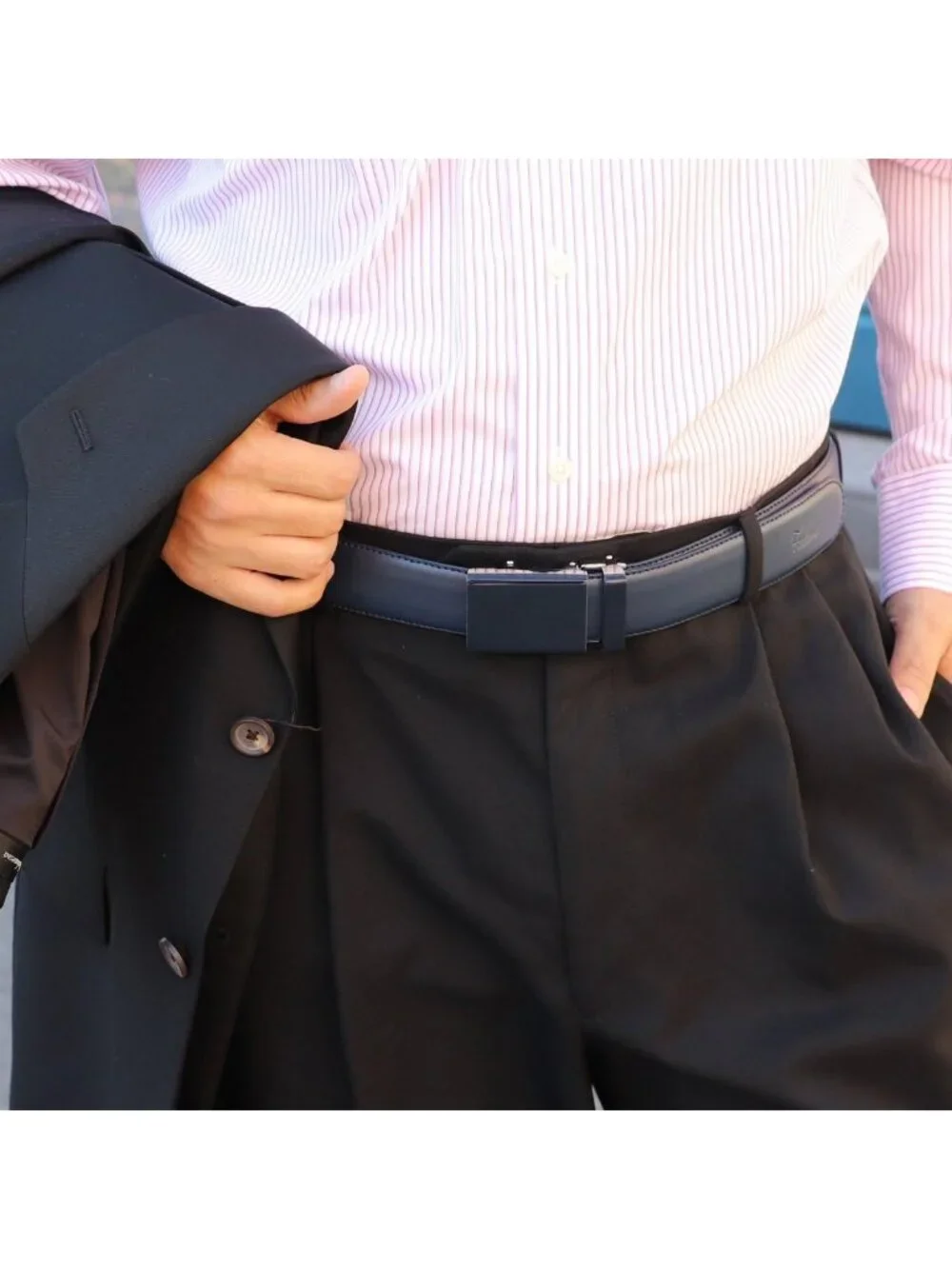 Genuine Leather Ratchet Belt for Men & Women, Automatic Sliding Buckle